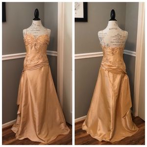 NEW GOLD BEADED TAFFETA BALL GOWN